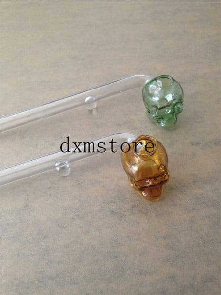 newest colorful Skull Smoking Pipe oil burner Glass Pipes 15cm Length Handle Pipes Curved Mini Beautiful Cheap Smoking Accessories