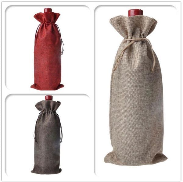 Jute Wine Bags Champagne Wine Bottle Covers Gift Pouch burlap Packaging bag Wedding Party Decoration Free shipping