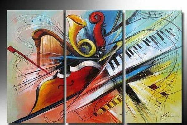 Three-Picture Combined Guitar Picture Painting on Canvas Hand Painted Decorated Wall Art for Home or Hotel or Restaurant Decoration No Frame