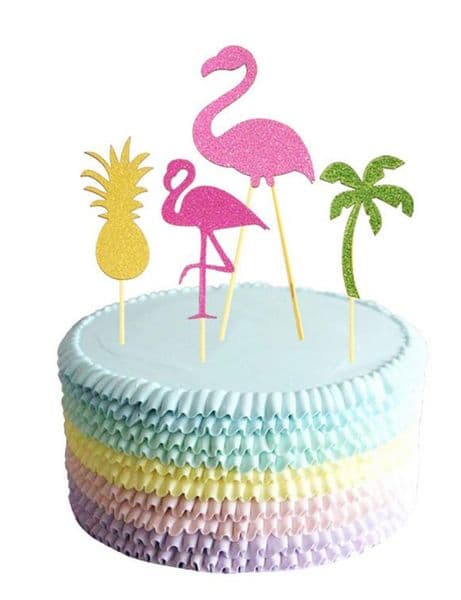Flamingo Pineapple Coconut Tree Cake Toppers BBQ Hawaiian Tropical Summer Party Food Cocktail Wedding Cupcake Toppers Sticks Decoration