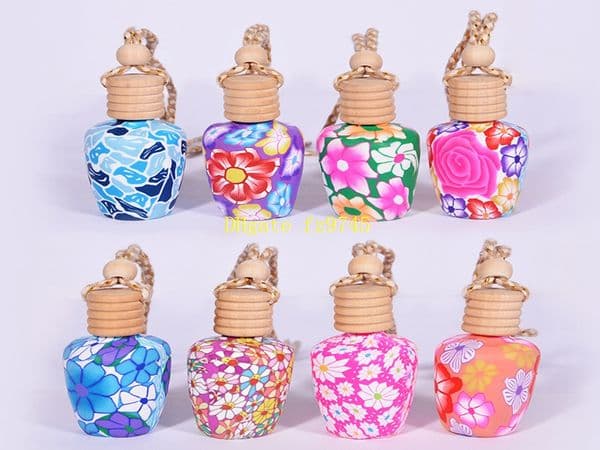 500pcs/lot Fast Shipping 10ML~ 15ML Car hang decoration Ceramic essence Perfume bottle Hang rope Pendant empty bottle random styles