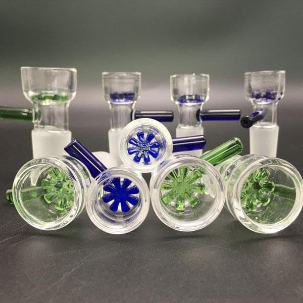 Herb Slide 14mm 18mm Glass Bowls Color snowflake filter bowl with Honeycomb Screen Round Tobacco Smoking Bowl for Glass bongs Dab Rig