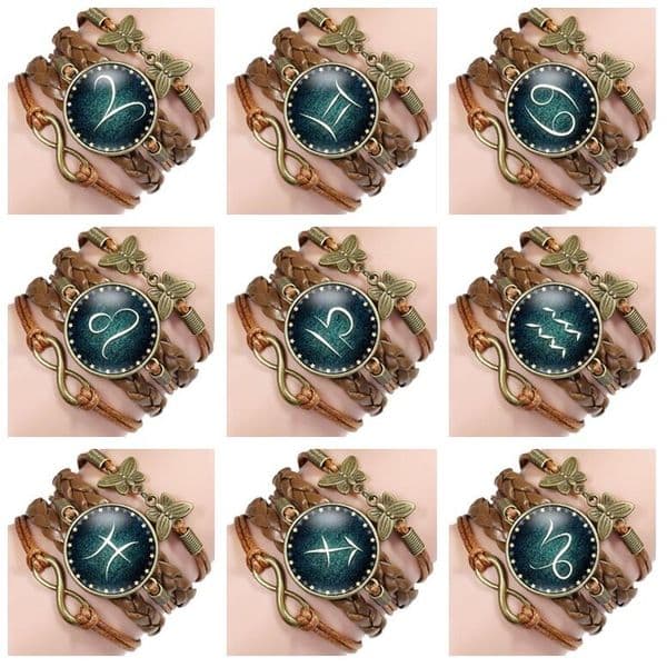 Free shipping Twelve constellations of time gem hand-woven multi-storey retro bracelet FB145 mix order 20 pieces a lot Charm Bracelets