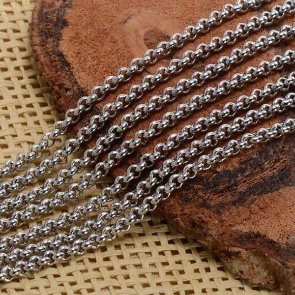 wholesale in bulk 10meter Lot Fashion Silver TOne Stainless steel Jewelry Finding Round Rolo Chain marking 2.5mm/3mm/4mm strong