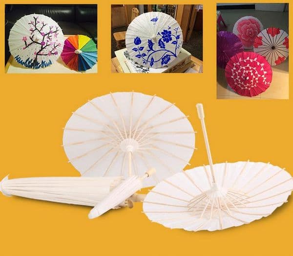 New White paper parasols DIY painting umbrellas Chinese craft umbrella Bridal wedding parasol 5 sizes available Long handle Drop shipping