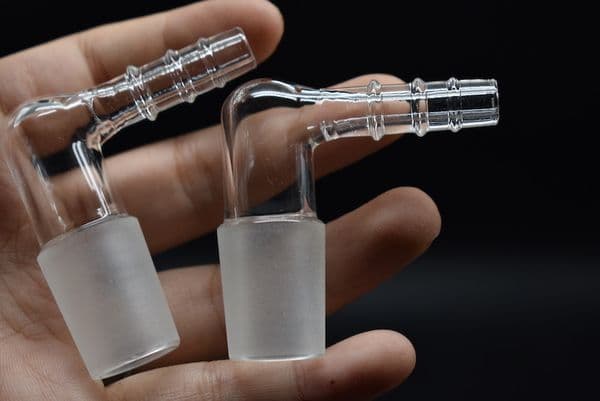 L style thick heady 14mm 18mm male Glass Vapor Whip Adapter 90Degree Extreme Q V-Tower Vaporizer Glass Elbow Adapter for water pipe bongs