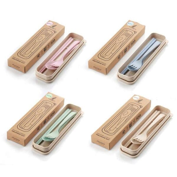 New Exquisite Health Environmental Wheat Platycodon Straw Cutlery Set Portable Camping Tablewarel Spoon Fork Chopsticks set