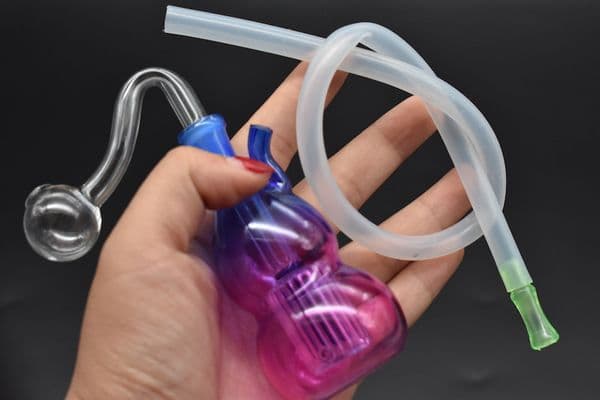 +A Glass Water Pipe Beautiful bubbler water pipe with 10mm Pot Bowl mini Glass bong with hose Oil Concerntrate oil bong ash catcher
