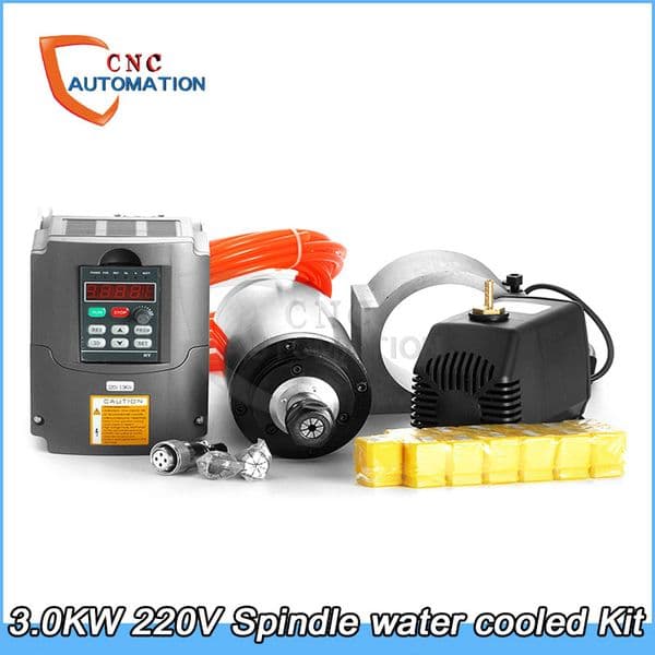 Water Cooled Spindle Kit 3KW CNC Milling Spindle Motor + 3KW VFD + 100mm clamp + water pump/pipe +13pcs ER20 for CNC
