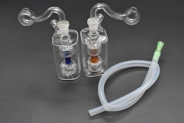 2pcs Mini Glass Bongs two rounds of small pots 10mm Oil Burner Glass Water Pipes bong portable mini bottle bong hookah with hose mouth tip
