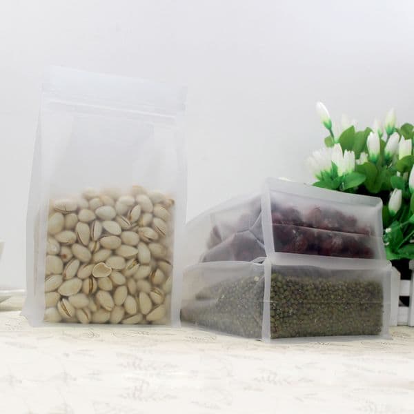 eight edge sealing frosted clear transparent PET plastic zip lock bag,durable packaging tea,coffee,nut,grain food package standing pouch