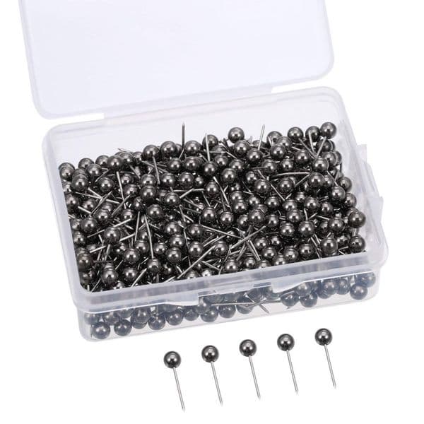 500pcs/set Pack Map Push Pins with 1/8 Inch Head and Steel Point (Retro Metallic Black)