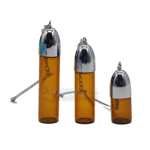 Smoking Accessories 36mm 57mm 72mm Brown Clear Glass Bottle Snuff Dispenser Bullet Rocket Snorter Snuff Pill Case With Metal Scrapper Snuff Bottles With spoon