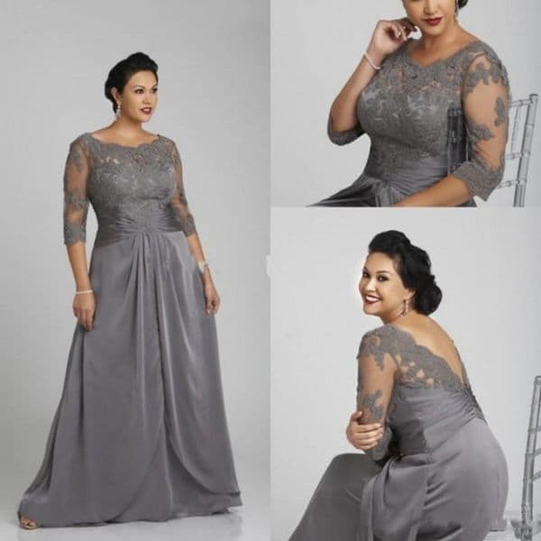 Vintage Grey Plus Size Mother Of The Bride Dresses Chiffon A-Line Applique Lace Women Formal Evening Gowns Mother's Dress