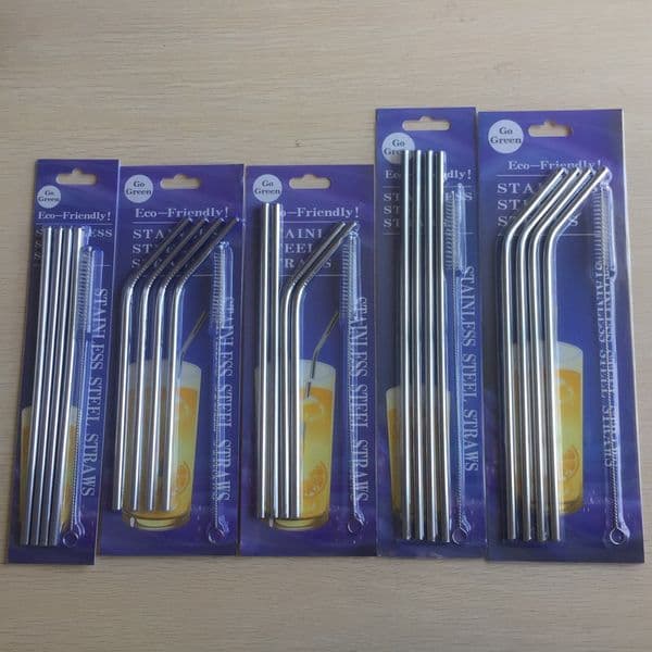 4pcs Metal Straight Drinking Straw Eco-Friendly Stainless Steel Straw+1pc Brush Food Grade 215mm 265mm Bar Accessories