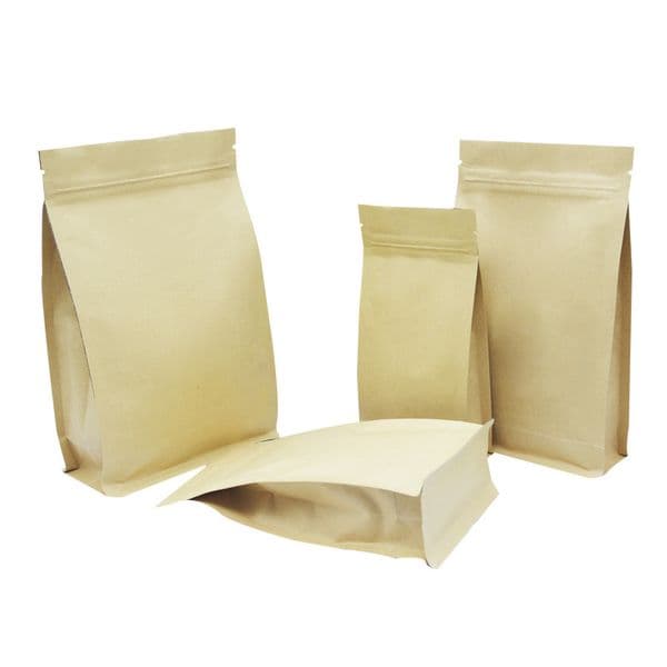 50pcs Kraft Paper Zip Lock Standing Bags in Eight Sides Sealing Coffee Package Zipper Aluminum Foil Food Storage Pack Pouch with Tear Notch