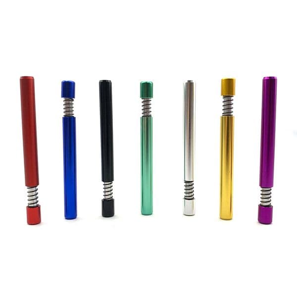 82mm One Hitter Bat with Spring Snuff Snorter Sniffer Smoking Pipe Nasal Dispenser Tube Mini Aluminium Alloy Tobacco Herb Smoking Pipes