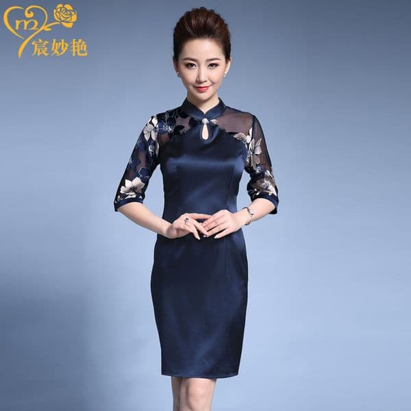 Cross-border special heavyweight silk dress retro improved cheongsam dress mulberry silk XL women's clothing