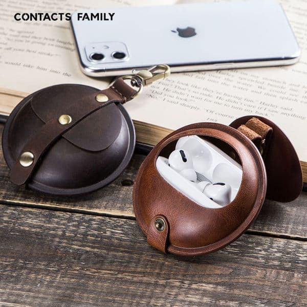 For Airpods Pro Protector Case Protective Cover Genuine Leather Key Ring Portable Earphone Set Anti-Fall Case For Airpods
