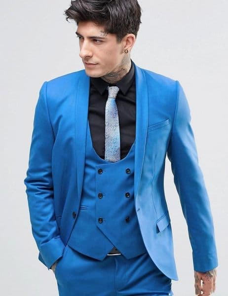 Bright Blue Suits Three Pieces (Blazer+Pant+Vest) Wedding Best Men Suits Business Formal Banquet Clothing For Men