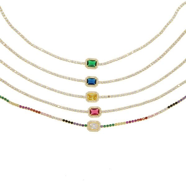rainbow cz 328cm choker necklace for lady women trendy jewelry delicate thin cz tennis chain birthstone diamond fashion jewelry