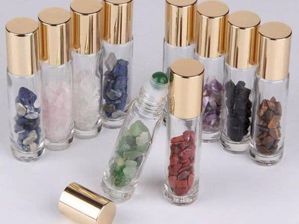 Natural Semiprecious Stones Essential Oil Gemstone Roller Ball Bottles Clear Glass Healing Crystal Chips 10ml Free DHL
