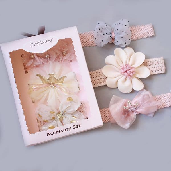 Baby Headband Flower Crown Diamond Polka Dot Printed Bow Lace Headbands Tiaras Hair Bands 3 pcs/set 2 Colors Kids Hair Accessories M481