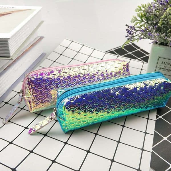 Fish Scale Pencil Case Laser Glitter Pencil Bag Cosmetic Makeup Pouch Holder Girls Gift Fast Shipping F2475