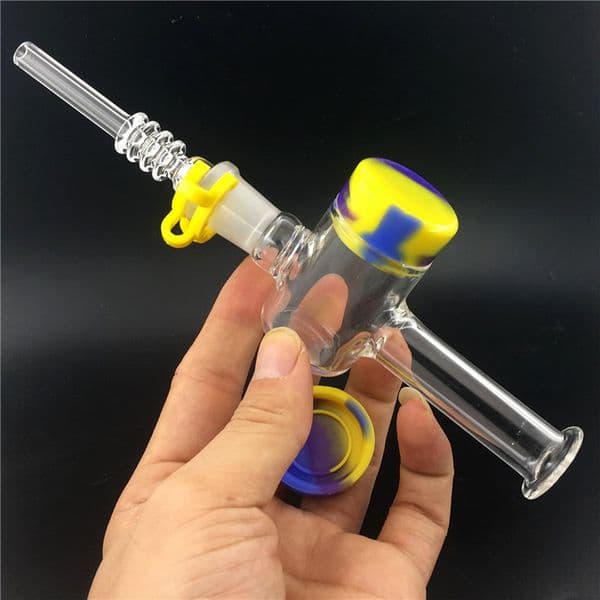 Glass wax oil pipe with 14mm 18mm Quartz Tips Keck Clip 10ML Silicone Container Reclaimer NC Kit for Smoking hand oil burner pipe