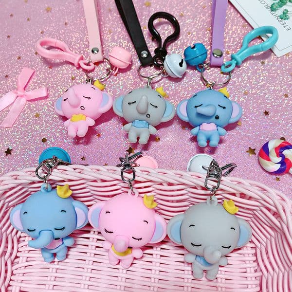 Creative Anime Baby Elephant Keychain Women Girls Cute Bag Pendant Key Chains Animal Trinkets for Car Keyrings Jewelry