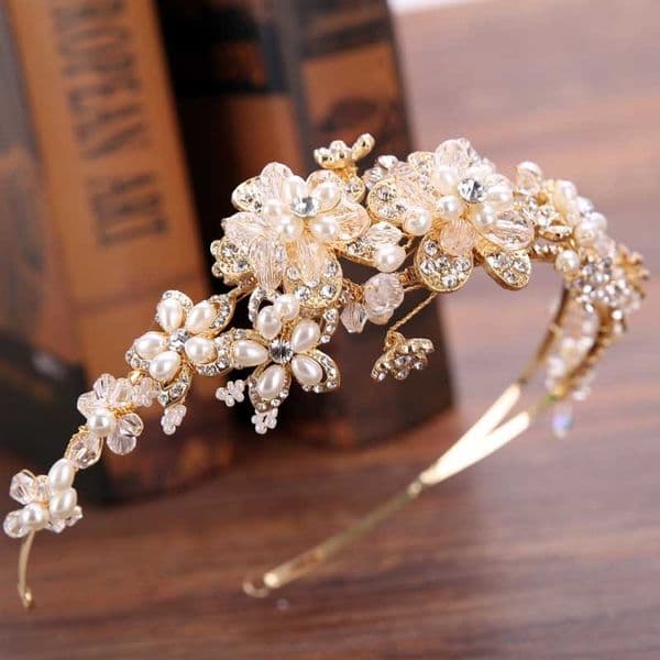 Vintage Gold Pearl Rhinestone Leaf Bride Tiaras Headband Hairband Bridal Hair Jewelry Head Piece Wedding Crown Accessories SL CJ191226
