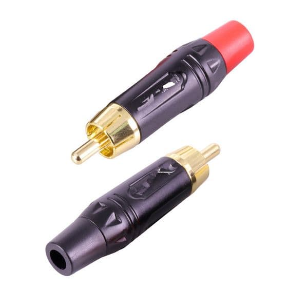 Freeshipping 200pcs RCA Connector High quality RCA male Connector gold plating audio adapter black&red pigtail speaker plug for 7MM Cable