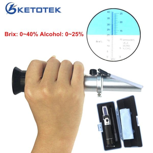 Wine Refractometer Alcohol 0-25% Sugar Content Meter Brix Tester 0-40% Red Wine Concentration Tool with Retail Box