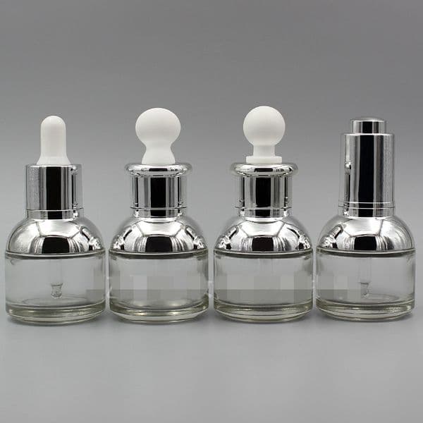 30ml/1Oz Upscale Refillable Clear Glass Dropper Bottle Essential Oil Cosmetics Jar Pot Container Bottles Vial with Glass Pipette Dropper
