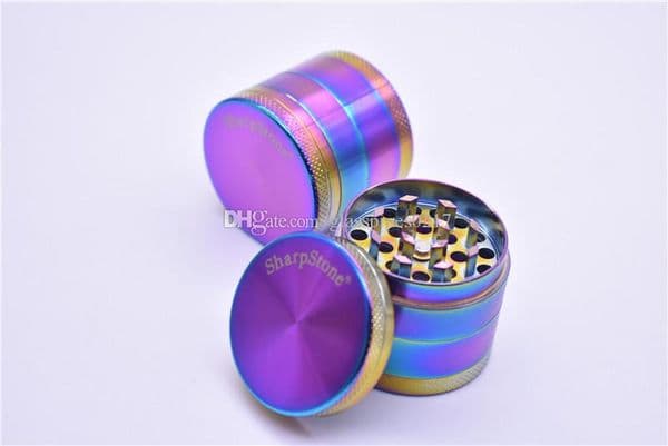 wholesale rainbow grinders 4 layers 40mm diameter herb grinder zinc alloy metal sharpstone grinder oem logo ice blue color