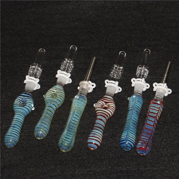 smoking Glass Nectar Kit with Quartz Tips Straw Oil Rigs Silicone Pipe