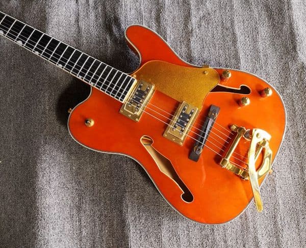Custom Wholesale Orange TL Hollow Body F Hole Ebony Fingerboard Golden Bridge Electric Guitar