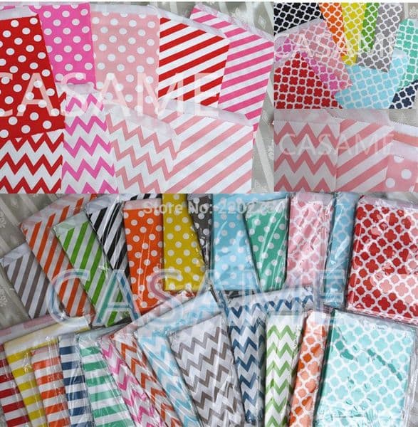 2020 treat candy bag high quality 250pcs/ Lot Party Favor Paper Bags Chevron Polka Dot Stripe Printed Paper flower Bags Bakery Bags