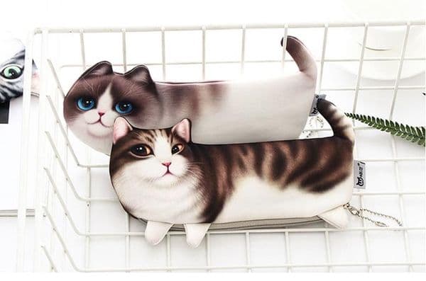 Three-legged cat pencil bag Korean version of the simulation printing cat stationery box storage pencil bag student supplies Cute gift