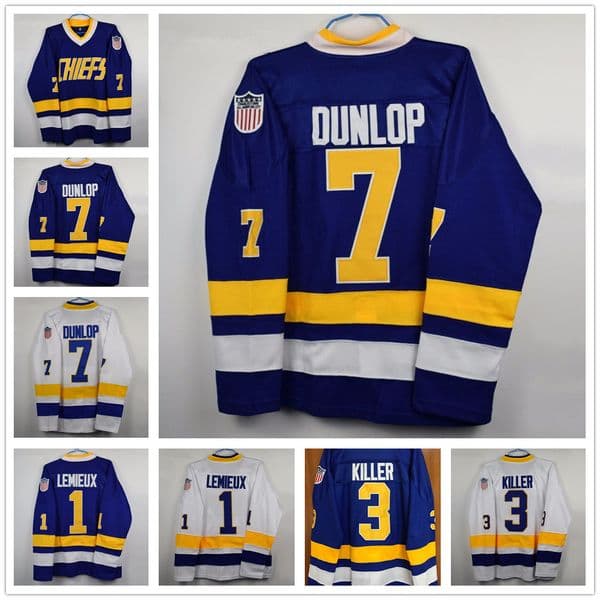 #1 Denis Lemieux #3 Dave Killer #7 Dunlop #16 #17 #18 Hanson Slap Shot Movie Hockey Jerseys Custom any name number Stitched XXXL White Blue