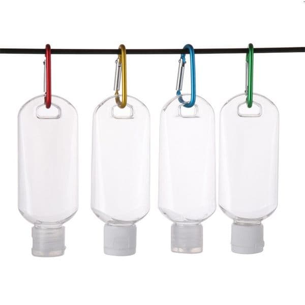 30pcs 50ML Empty Alcohol Refillable Bottle with Key Ring Hook Clear Transparent Plastic Hand Sanitizer Bottle for Travel