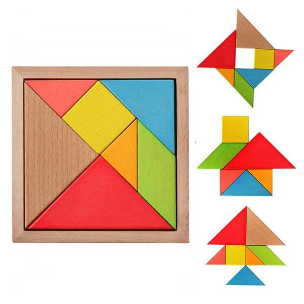 Colorful Wooden Tangram toy 7 Pcs/set Jigsaw Square block IQ Game Intelligent Educational Toys gifts for Kids H162