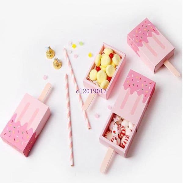 400pcs ice cream shape pink candy drawing paper boxes cute gift packing boxes wedding birthday party decoration