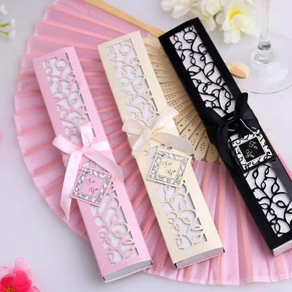 100pcs/lot Personalized Luxurious Silk Fold hand Fan in Elegant Laser-Cut Gift Box +Party Favors/wedding Gifts+printing LX6019
