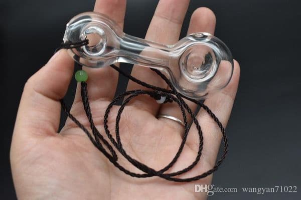 wholesale cheap Glass thick tobacco spoon pipe Hanging ring smoking glass hand pipe smoke pipe with colorful Lanyard free shiping