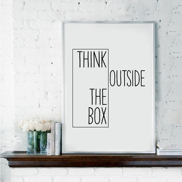 Motivational Print Creative Decor - Think Outside The Box - Home Office Minimal Wall Art Canvas Painting Ideas For Classroom No Frame