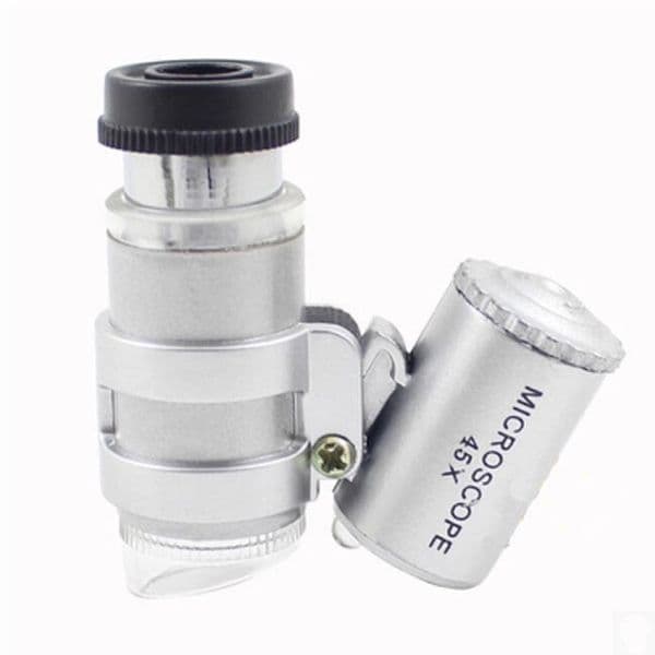 Microscope 45X Jeweler Magnifier Jewelry Loupes Mini Magnifiers Pocket Microscopes with LED Light + Leather Pouch Magnifying Glass MG10081