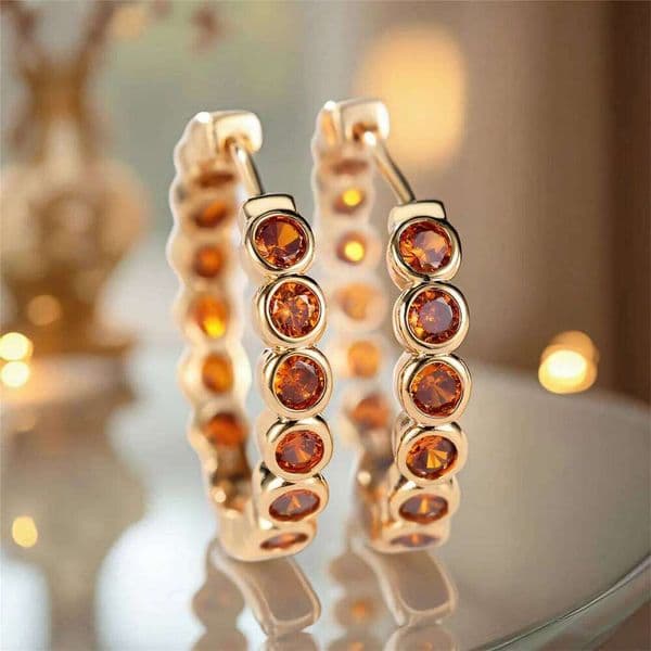 Cute Female Small Black Red Round Earrings Charm Yellow Gold Color Trendy Zircon Stone Wedding Jewelry