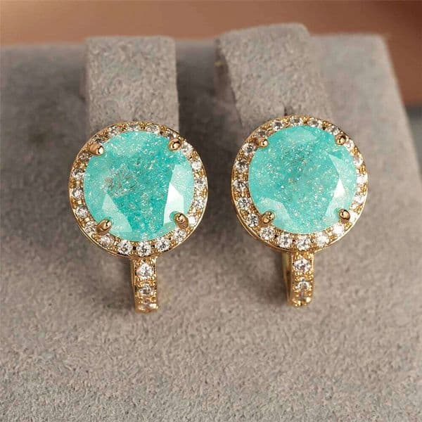 Charm Female White Water Blue Crystal Zircon Stone Hoop Earrings Gold Color Simple Wedding Jewelry For Women