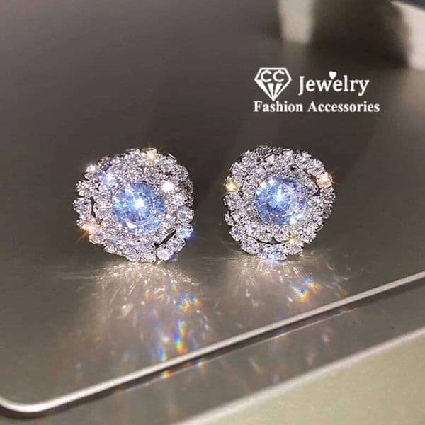 CC Stud Earrings for Women 925 Silver Needle Round White Zirconia Wedding Engagement Ear Accessory Fashion Jewelry CCE825